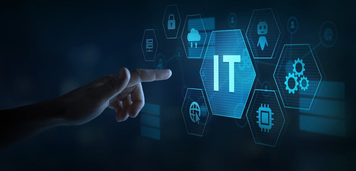 IT information technology concept on touchscreen, computer systems